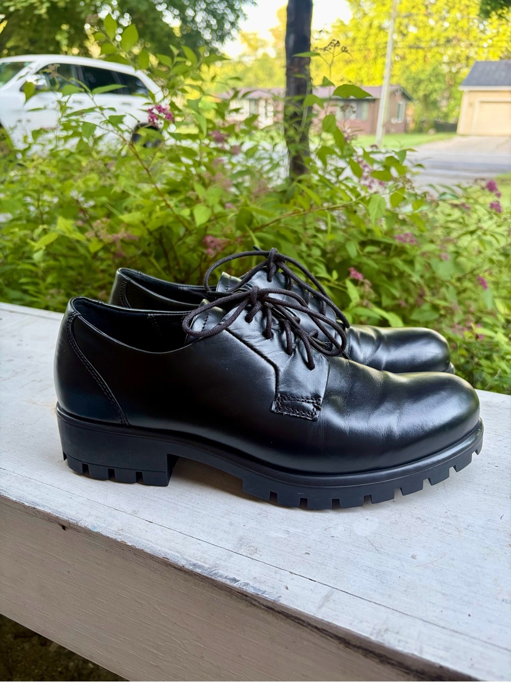 ECCO - Modtray Leather Derby Shoes Black Lug Sole Oxfords - EU 39 US 8.5 - Picture 3 of 10